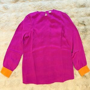 100% Silk Vibrant Purple Blouse with Orange Cuffs Brand New